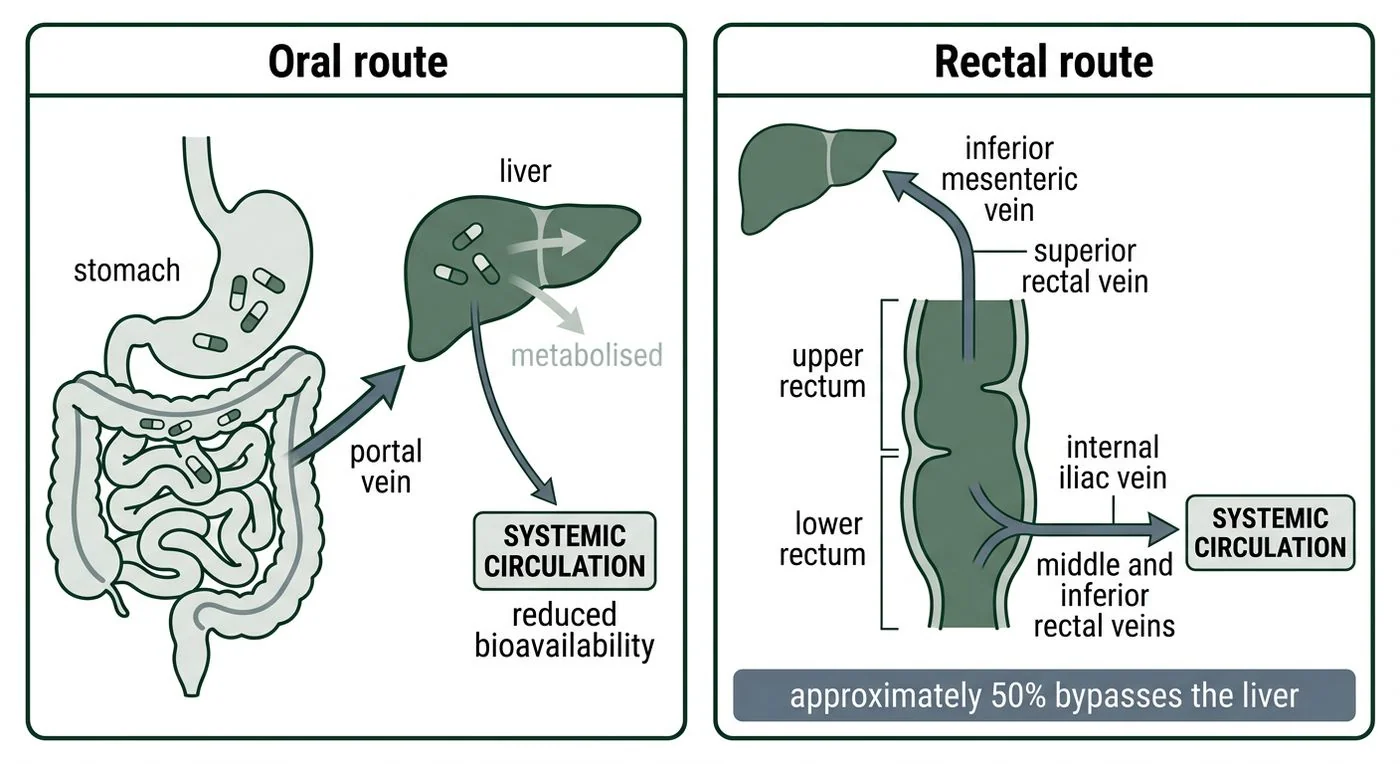 Figure 3 — First-pass metabolism and the rectal venous drainage