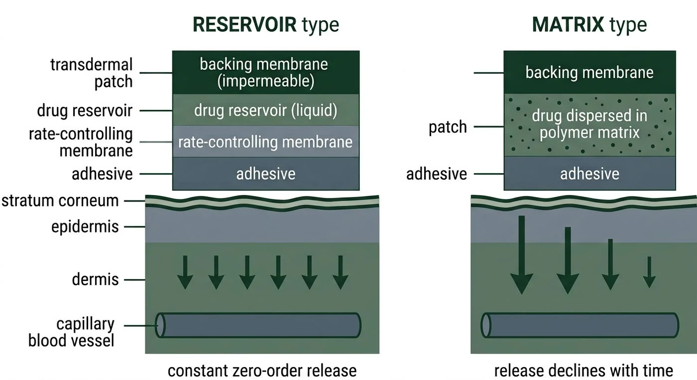 Figure 4 — Transdermal patch: reservoir versus matrix design