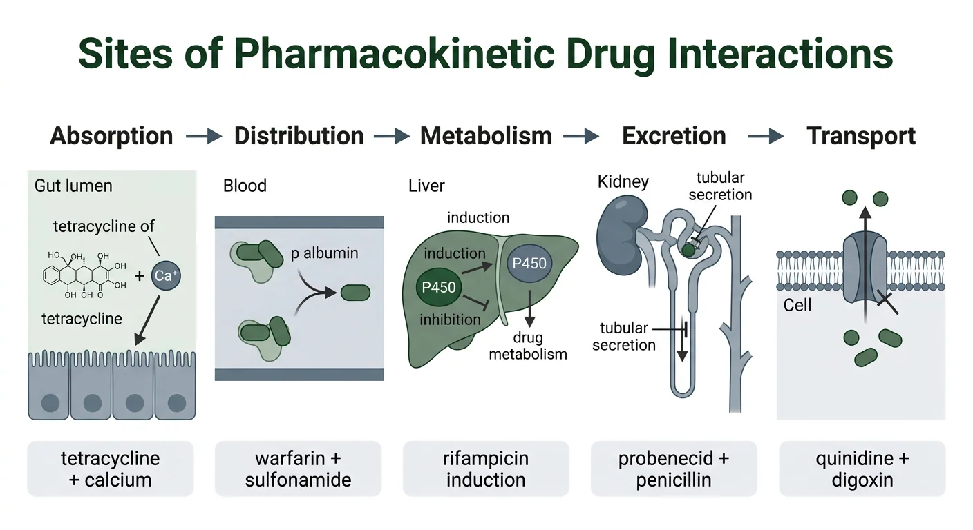 Figure 1 — Sites of pharmacokinetic drug interactions along the ADME pathway