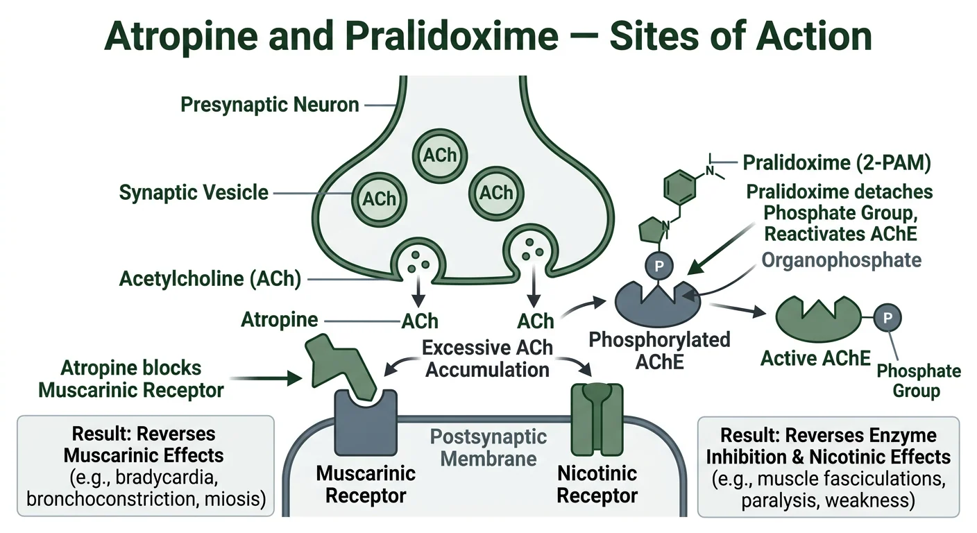 Figure 4 — Atropine and pralidoxime sites of action