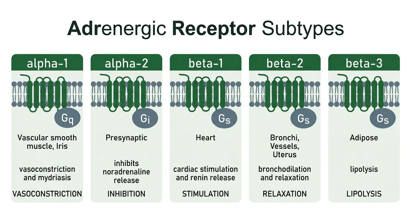 Figure 1 — Adrenergic receptor subtypes and their effects