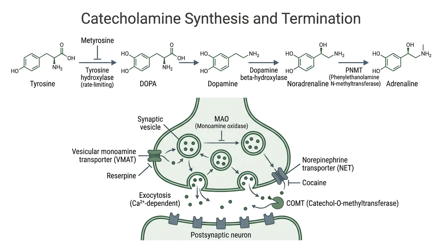 Figure 2 — Catecholamine synthesis, storage, release and termination