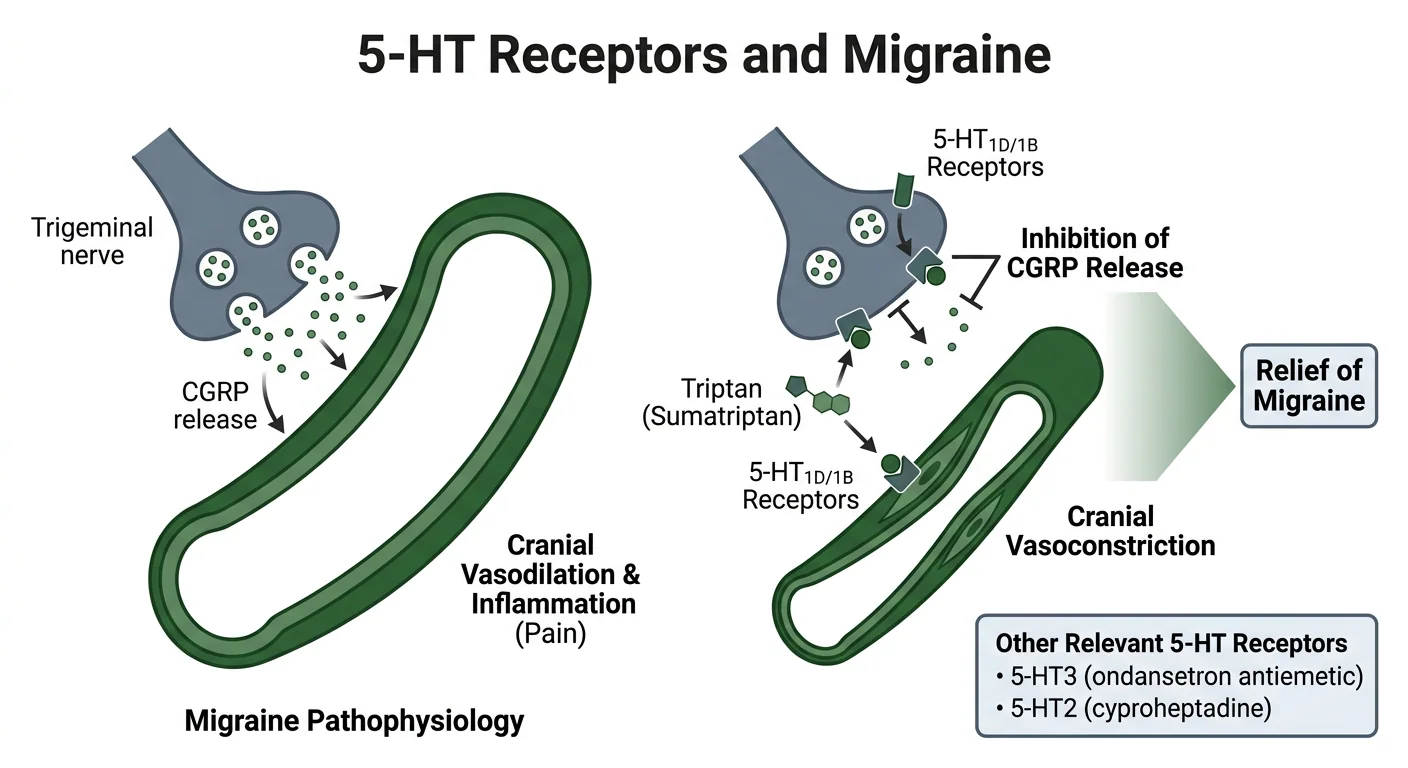Figure 3 — 5-HT receptors and the triptan mechanism in migraine