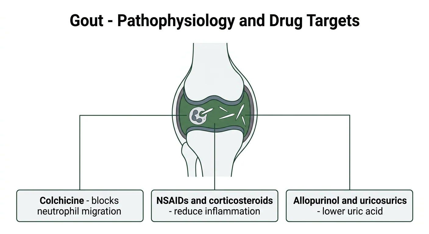 Figure 1 — Gout pathophysiology and drug targets