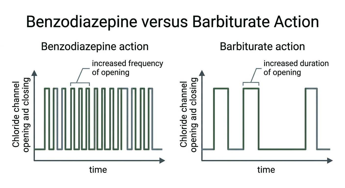 Figure 2 — Benzodiazepine versus barbiturate action on the chloride channel