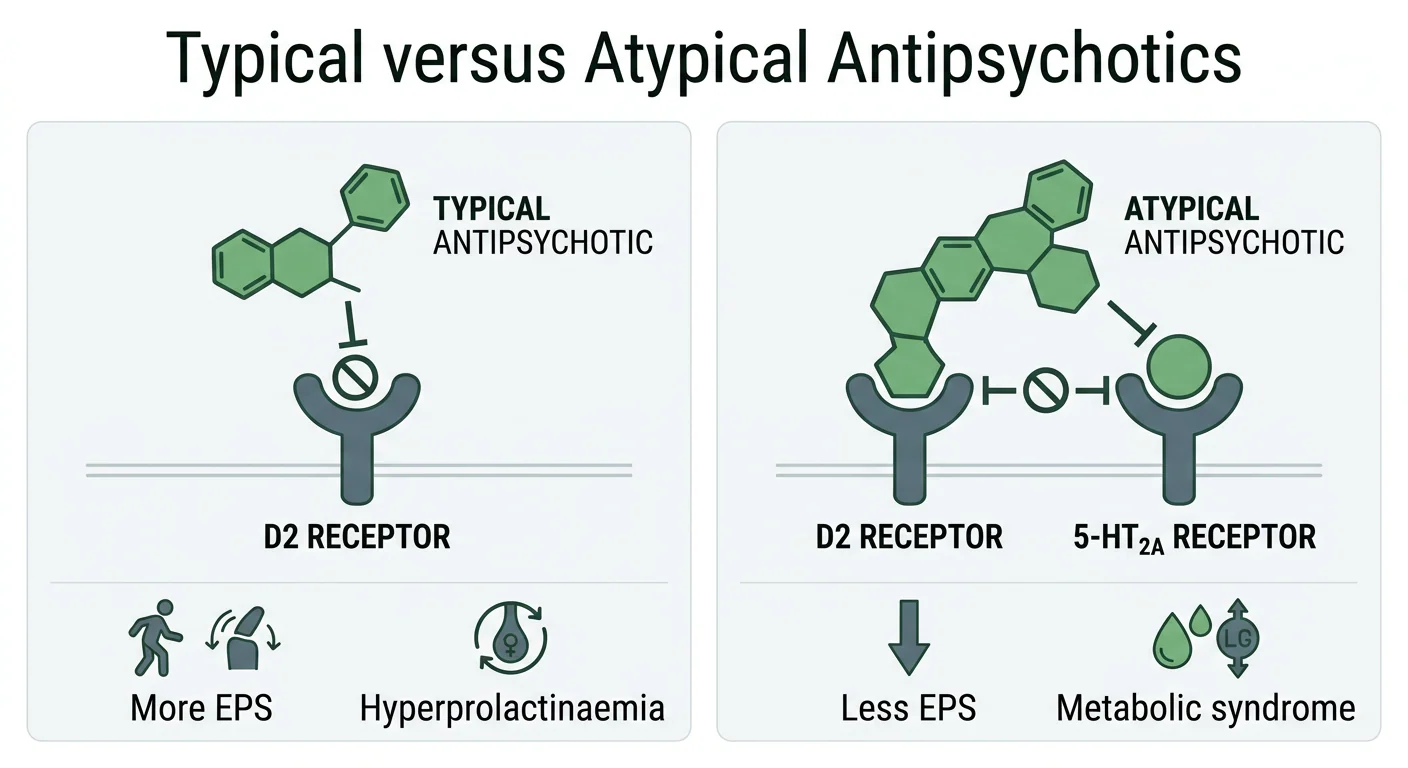 Figure 2 — Typical versus atypical antipsychotic receptor profiles