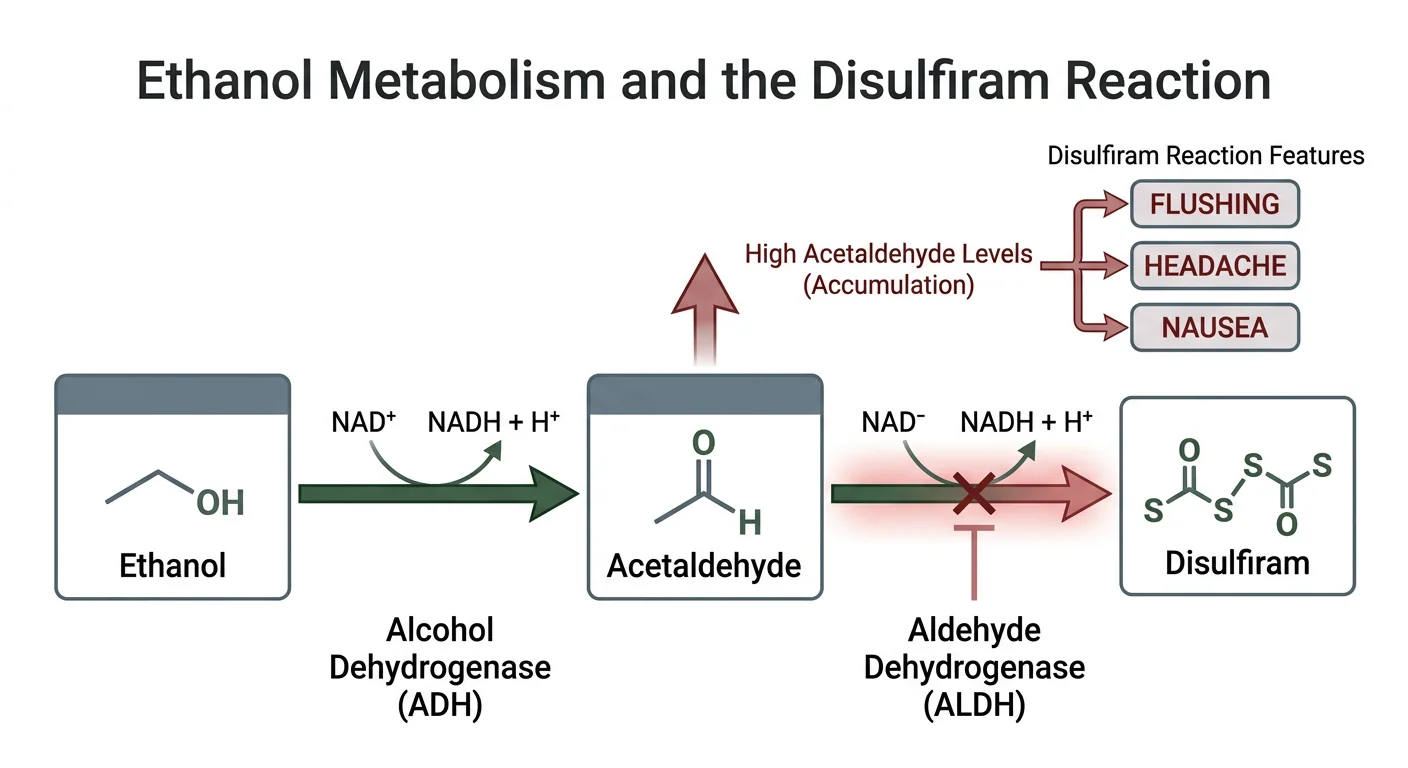 Figure 1 — Ethanol metabolism and the disulfiram reaction
