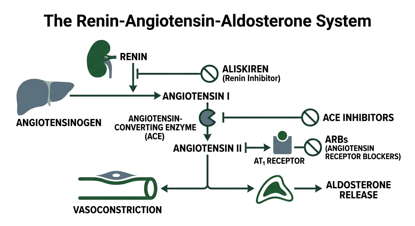Figure 1 — The renin-angiotensin-aldosterone system and drug targets