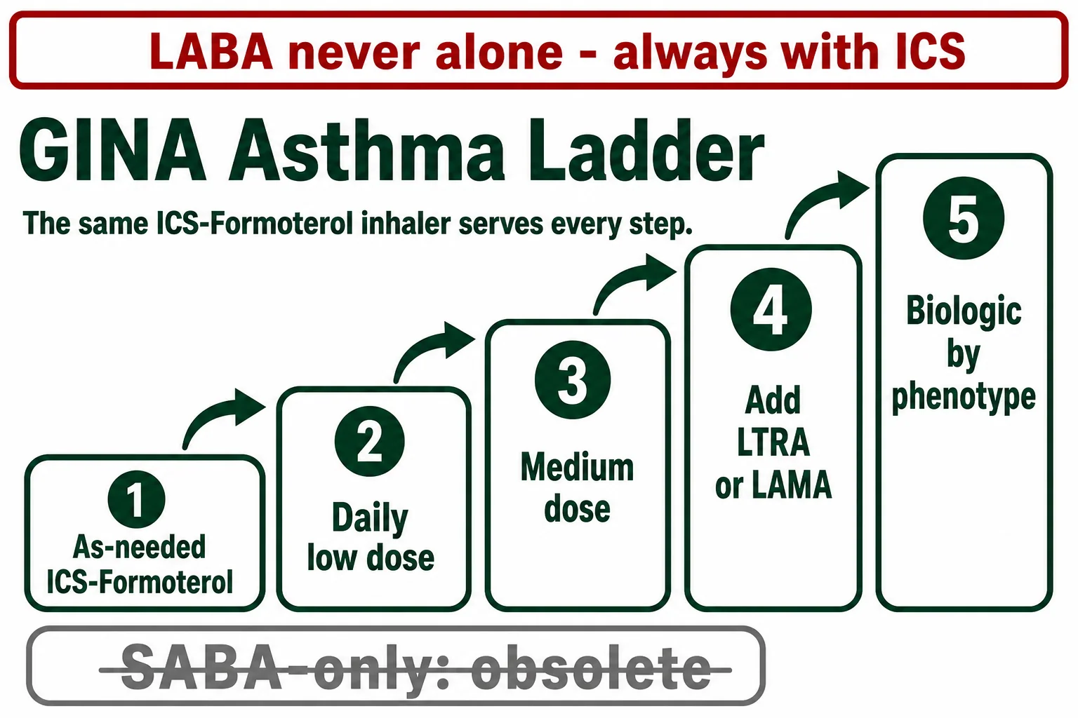 GINA stepwise asthma treatment ladder